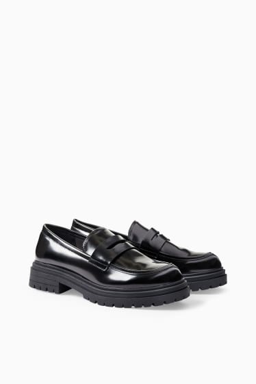 Damen - Loafer - Lederimitat - schwarz