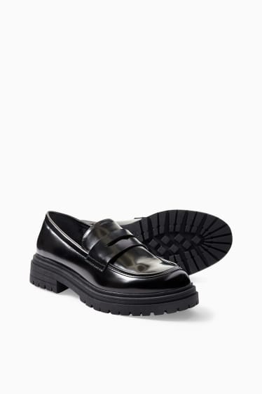 Damen - Loafer - Lederimitat - schwarz