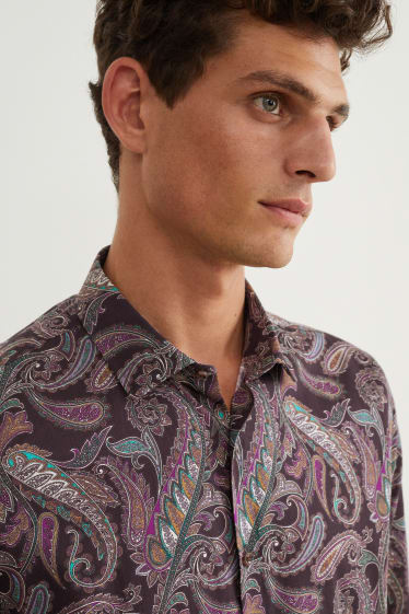 Pánské - Business košile - slim fit - cutaway - snadné žehlení - fialová