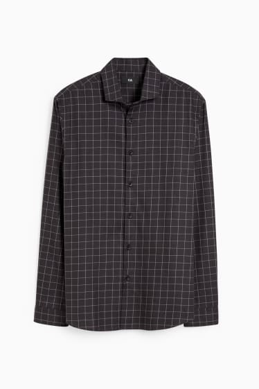 Men - Shirt - regular fit - cutaway collar - check - black