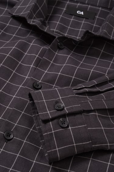 Home - Camisa - regular fit - cutaway - de quadres - negre