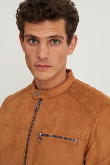 Herren - Bikerjacke - Velourslederimitat - havanna