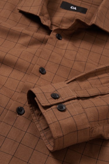 Men - Shirt - regular fit - cutaway collar - check - brown