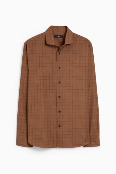 Men - Shirt - regular fit - cutaway collar - check - brown