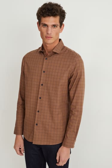 Men - Shirt - regular fit - cutaway collar - check - brown