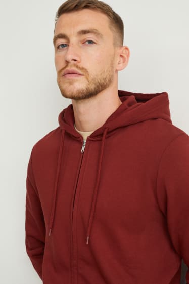Hommes - Sweat zippé à capuche - bordeaux