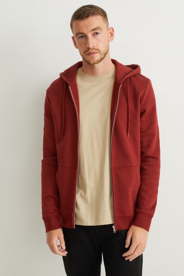 Hommes - Sweat zippé à capuche - bordeaux