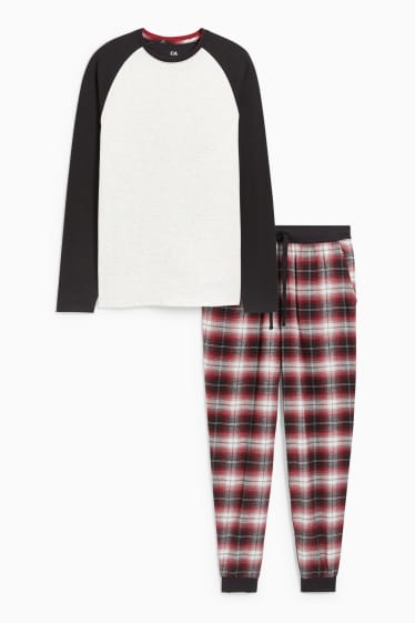 Heren - Pyjama met flanellen broek - rood