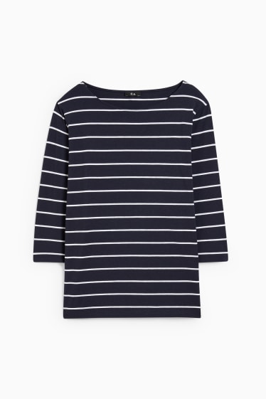 Women - Long sleeve top - striped - dark blue