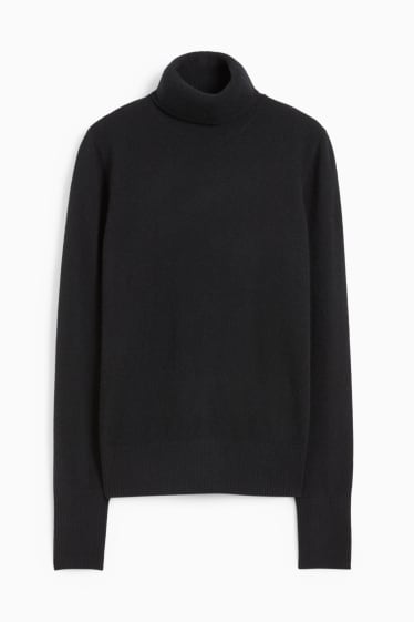 Damen - Kaschmir-Rollkragenpullover - schwarz