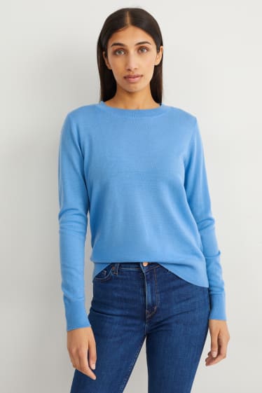 Femmes - Pullover basique en mérinos - bleu