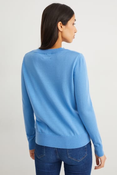 Femmes - Pullover basique en mérinos - bleu