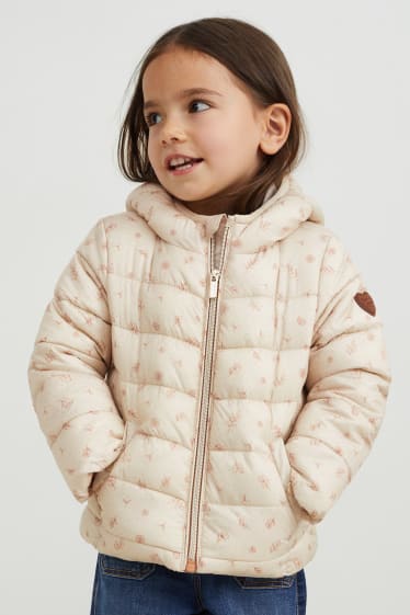 Kinder Mädchen - Steppjacke mit Kapuze - wasserabweisend - geblümt - hellbeige
