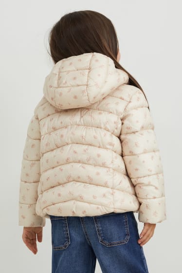 Kinder Mädchen - Steppjacke mit Kapuze - wasserabweisend - geblümt - hellbeige