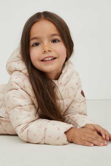 Kinder Mädchen - Steppjacke mit Kapuze - wasserabweisend - geblümt - hellbeige