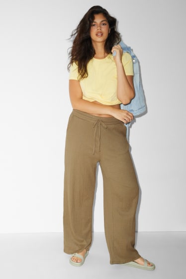Damen - CLOCKHOUSE - Jersey-Hose - High Waist - Palazzo - grün