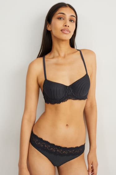 Donna - Reggiseno con ferretti - DEMI - imbottito - design gessato - nero