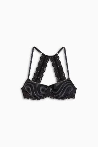 Donna - Reggiseno con ferretti - DEMI - imbottito - design gessato - nero