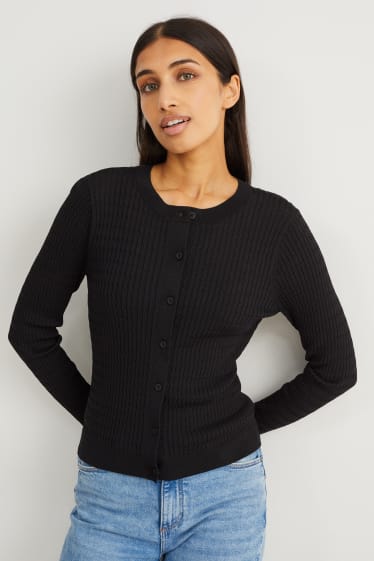 Damen - Strickjacke - Zopfmuster - schwarz