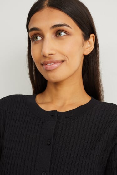 Damen - Strickjacke - Zopfmuster - schwarz