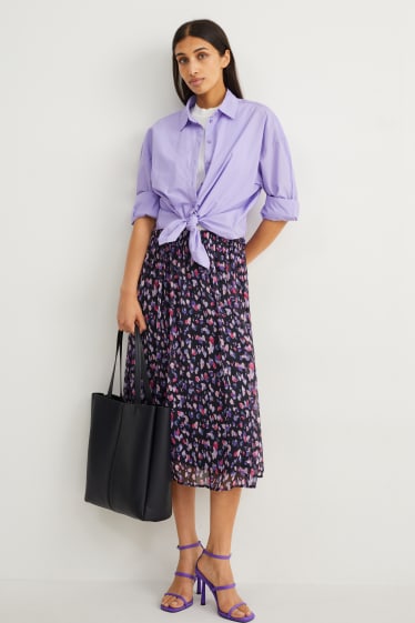 Women - Chiffon skirt - patterned - dark blue