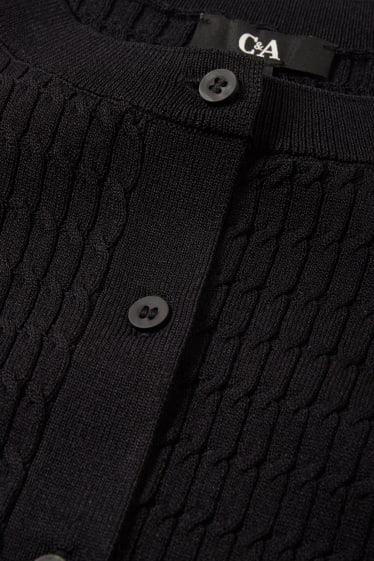 Damen - Strickjacke - Zopfmuster - schwarz