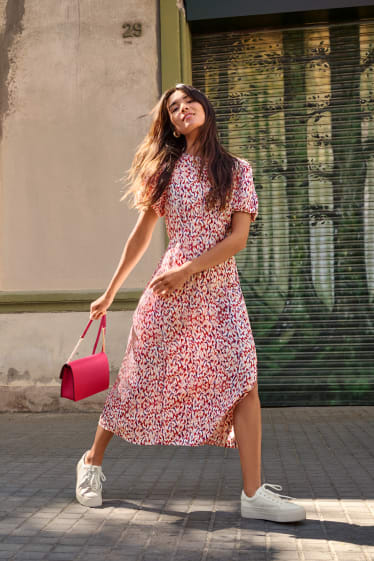 Dames - Empirejurk - met patroon - wit / rood