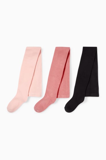 Enfants filles - Lot de 3 paires - collants - rose