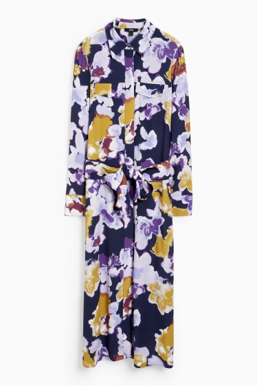 Donna - Vestito a blusa - a fiori - blu scuro