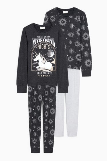 Kinderen: meisjes - Set van 2 - pyjama - 4-delig - grijs