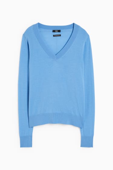 Damen - Basic-Merino-Pullover - hellblau