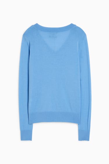 Femmes - Pullover basique en mérinos - bleu clair