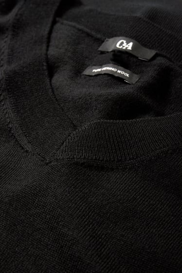 Damen - Basic-Merino-Pullover - schwarz