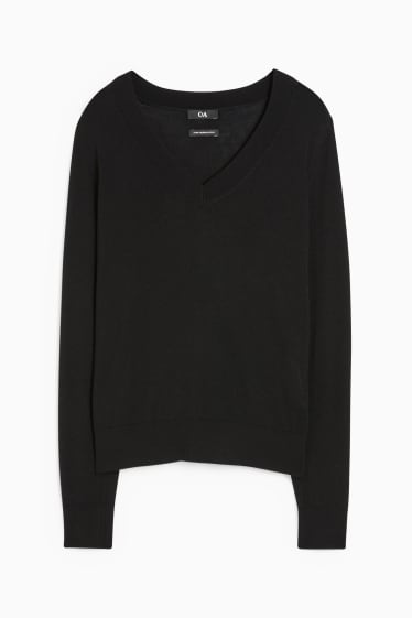 Damen - Basic-Merino-Pullover - schwarz