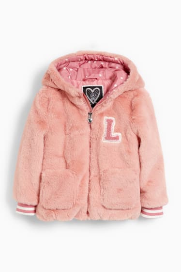 Children - Faux fur jacket with hood - rose