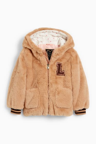 Kinderen: meisjes - Jas van imitatiebont, met capuchon - licht beige