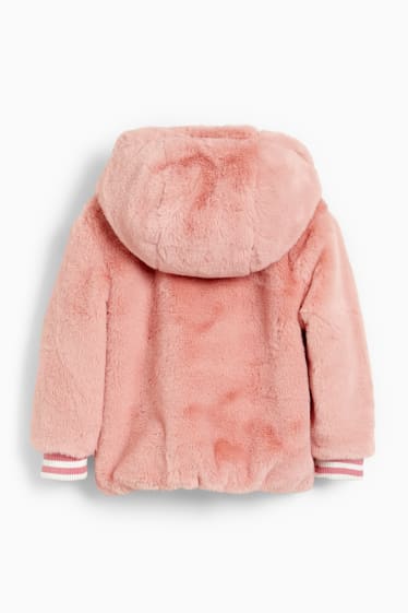 Kinder Mädchen - Kunstfell-Jacke mit Kapuze - rosa
