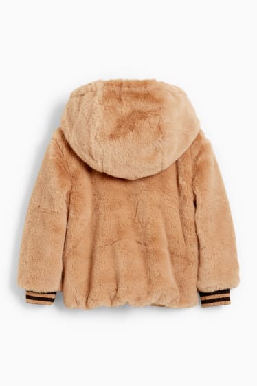 Kinderen: meisjes - Jas van imitatiebont, met capuchon - licht beige