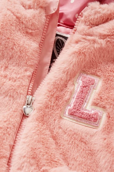 Kinder - Kunstfell-Jacke mit Kapuze - rosa