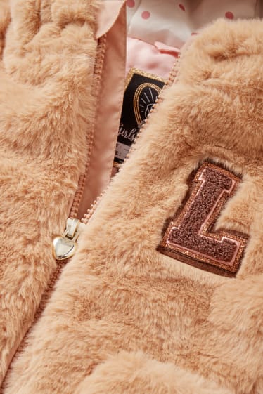 Kinderen: meisjes - Jas van imitatiebont, met capuchon - licht beige