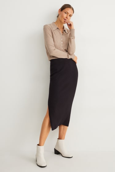 Dames - Gebreide basic rok - zwart