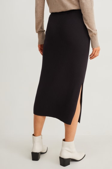 Dames - Gebreide basic rok - zwart