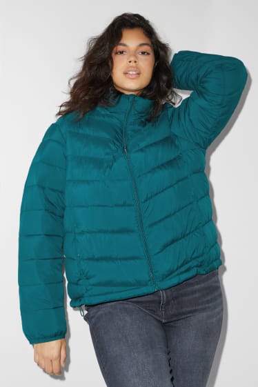 Women - Quilted jacket with hood - green