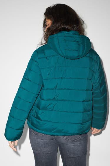 Women - Quilted jacket with hood - green