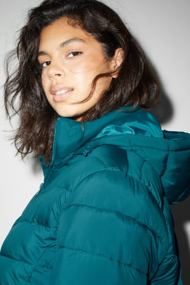 Women - Quilted jacket with hood - green