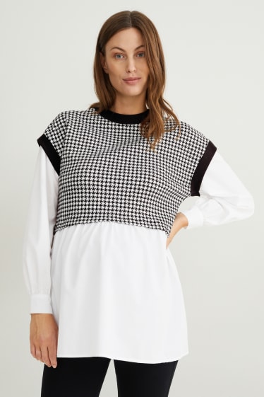 Damen - Umstands-Sweatshirt - 2-in-1-Look - weiß / schwarz