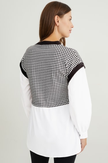 Dames - Zwangerschapssweatshirt - 2-in-1-look - wit / zwart