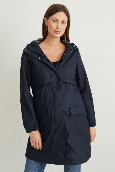 Dames - Zwangerschaps-regenjas met capuchon en baby-draagzak - donkerblauw