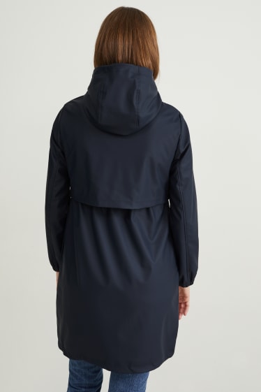 Dames - Zwangerschaps-regenjas met capuchon en baby-draagzak - donkerblauw