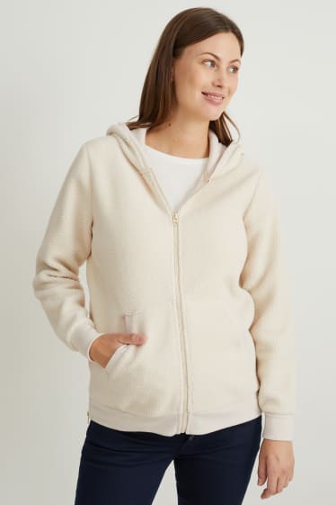 Dames - Zwangerschapssweatvest met babydraagzak en capuchon - crème wit